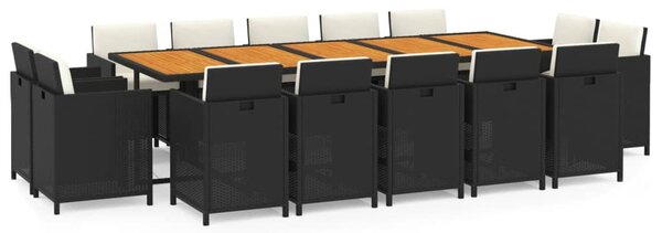 15 részes fekete polyrattan kerti étkezőgarnitúra párnákkal