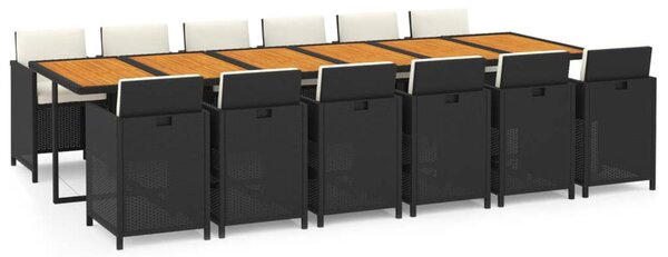 13 részes fekete polyrattan kerti étkezőgarnitúra párnákkal
