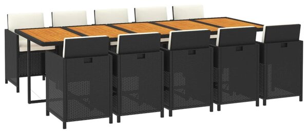 11 részes fekete polyrattan kerti étkezőgarnitúra párnákkal