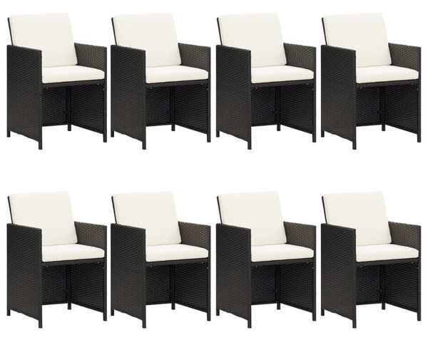 9 részes fekete polyrattan kerti étkezőgarnitúra párnákkal
