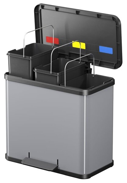 Hailo Oko Trio Plus pedálos szemetes, ezüst, 3x9 L, L méretű