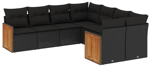 8 részes fekete polyrattan kerti ülőgarnitúra párnákkal