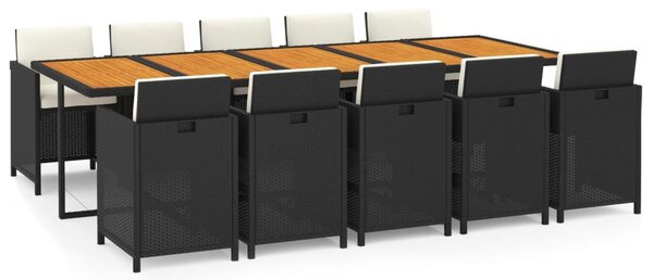 11 részes fekete polyrattan kerti étkezőgarnitúra párnákkal