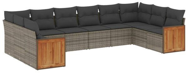 10 részes szürke polyrattan kerti ülőgarnitúra párnákkal