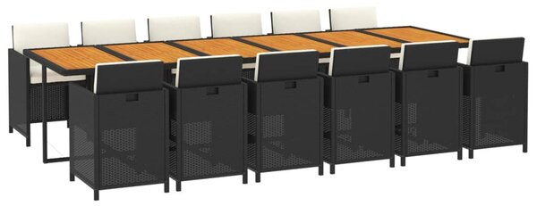 13 részes fekete polyrattan kerti étkezőgarnitúra párnákkal
