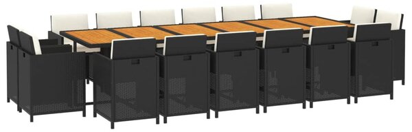 17 részes fekete polyrattan kerti étkezőgarnitúra párnákkal