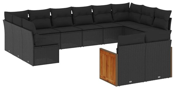 12 részes fekete polyrattan kerti ülőgarnitúra párnákkal