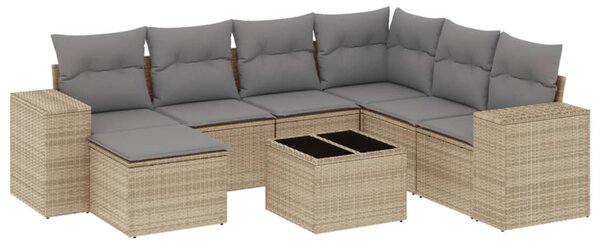 8 részes bézs polyrattan kerti ülőgarnitúra párnával