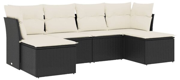 6 részes fekete polyrattan kerti ülőgarnitúra párnákkal