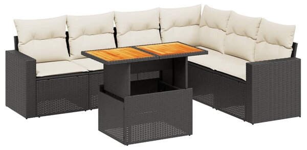 7 részes fekete polyrattan kerti ülőgarnitúra párnával
