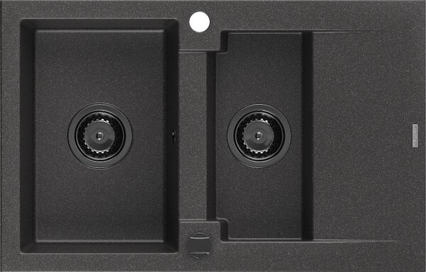 Mexen Gaspar, gránit mosogató 737x475x177 mm, 1,5 kamrás, fekete foltos fekete szifonnal, 6507731505-76-B