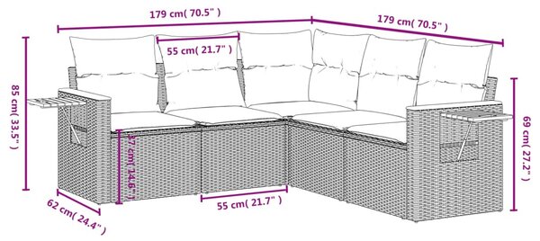 5 részes bézs polyrattan kerti ülőgarnitúra párnákkal