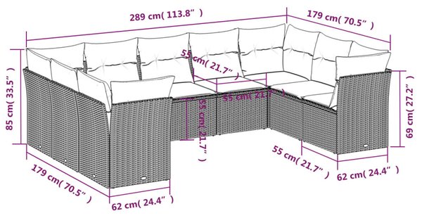 9 részes barna polyrattan kerti ülőgarnitúra párnákkal