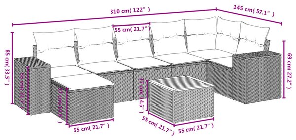 8 részes bézs polyrattan kerti ülőgarnitúra párnával