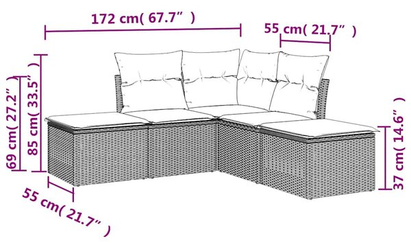 5 részes barna polyrattan kerti ülőgarnitúra párnával
