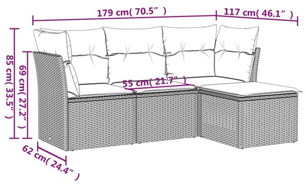 4 részes bézs polyrattan kerti ülőgarnitúra párnákkal