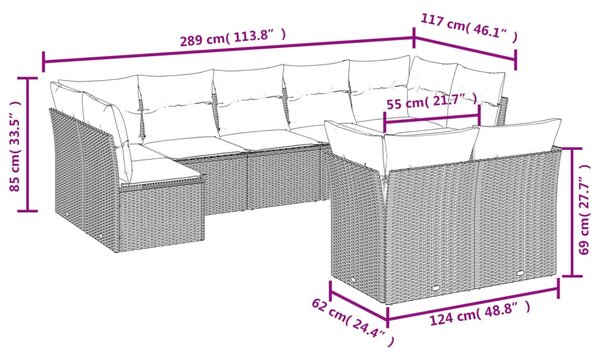 9 részes barna polyrattan kerti ülőgarnitúra párnákkal