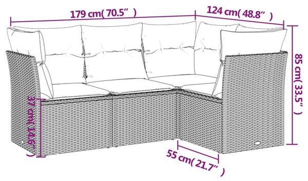 4 részes bézs polyrattan kerti ülőgarnitúra párnákkal