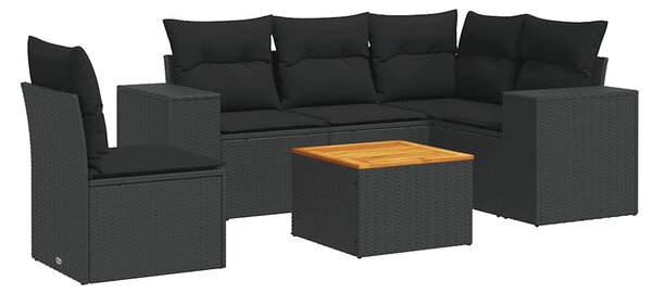 6 részes fekete polyrattan kerti ülőgarnitúra párnákkal