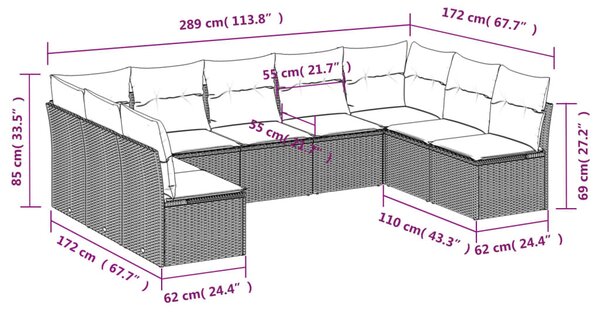 9 részes barna polyrattan kerti ülőgarnitúra párnákkal