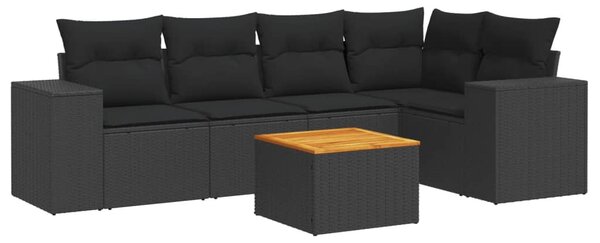 6 részes fekete polyrattan kerti ülőgarnitúra párnákkal