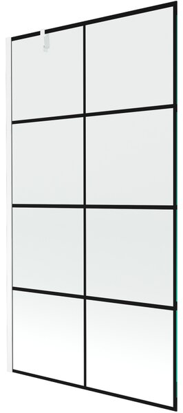 Mexen Next, kádparaván 1 szárny 100 x 150 cm, fix szárny, 6 mm átlátszó üveg fekete mintával, fehér profil, 895-100-000-00-77-20