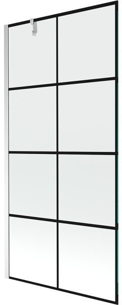 Mexen Next, kádparaván 1 szárny 90 x 150 cm, fix szárny, 6 mm átlátszó üveg fekete mintával, króm profil, 895-090-000-00-77-01