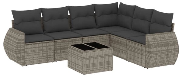 7 részes szürke polyrattan kerti ülőgarnitúra párnákkal