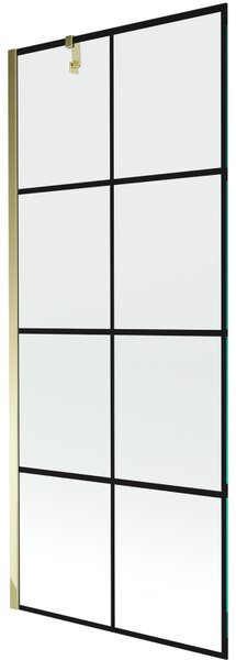 Mexen Next, kádparaván 1 szárny 80 x 150 cm, fix szárny, 6 mm átlátszó üveg fekete mintával, arany profil, 895-080-000-00-77-50
