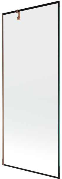Mexen Next, kádparaván 1 szárny 80 x 150 cm, fix szárny, 6 mm átlátszó üveg fekete mintával, rózsa arany profil, 895-080-000-00-70-60