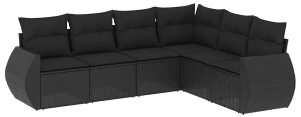 6 részes fekete polyrattan kerti ülőgarnitúra párnákkal
