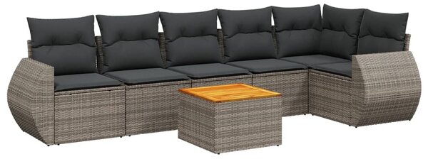 7 részes szürke polyrattan kerti ülőgarnitúra párnákkal