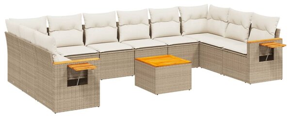 11 részes bézs polyrattan kerti ülőgarnitúra párnákkal