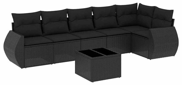 7 részes fekete polyrattan kerti ülőgarnitúra párnával
