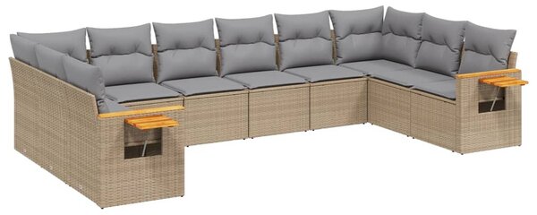 10 részes bézs polyrattan kerti ülőgarnitúra párnával