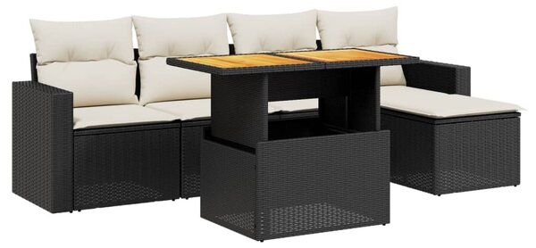 6 részes fekete polyrattan kerti ülőgarnitúra párnákkal