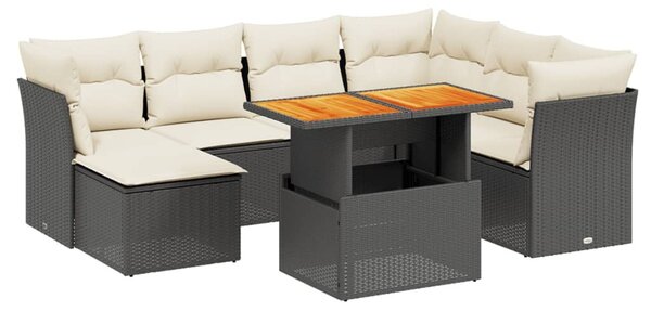 8 részes fekete polyrattan kerti ülőgarnitúra párnákkal