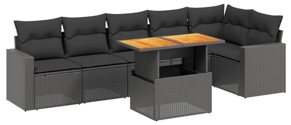7 részes fekete polyrattan kerti ülőgarnitúra párnával