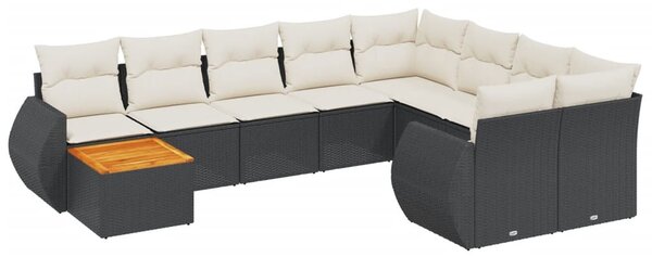 10 részes fekete polyrattan kerti ülőgarnitúra párnákkal