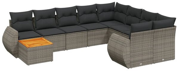 10 részes szürke polyrattan kerti ülőgarnitúra párnákkal