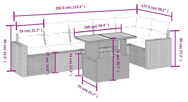 7 részes fekete polyrattan kerti ülőgarnitúra párnával