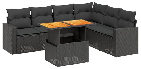 7 részes fekete polyrattan kerti ülőgarnitúra párnával