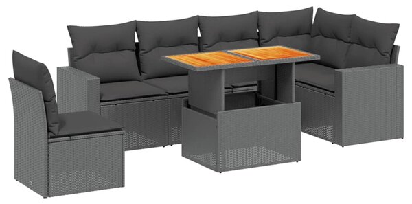 7 részes fekete polyrattan kerti ülőgarnitúra párnával
