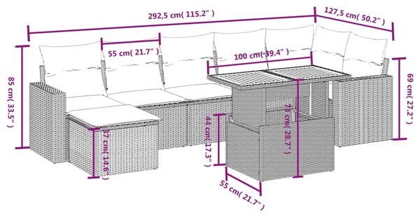 8 részes fekete polyrattan kerti ülőgarnitúra párnákkal
