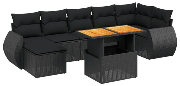 8 részes fekete polyrattan kerti ülőgarnitúra párnákkal