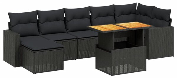 8 részes fekete polyrattan kerti ülőgarnitúra párnákkal