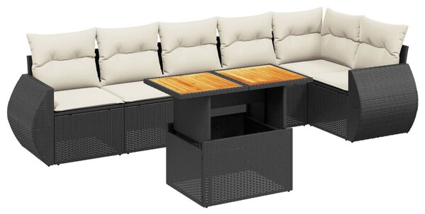 7 részes fekete polyrattan kerti ülőgarnitúra párnával
