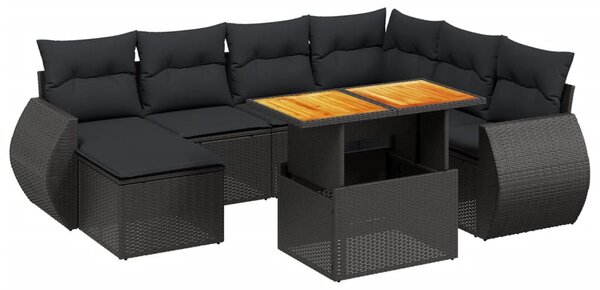 8 részes fekete polyrattan kerti ülőgarnitúra párnákkal