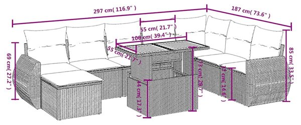 9 részes fekete polyrattan kerti ülőgarnitúra párnákkal