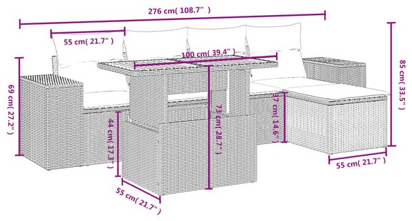 6 részes fekete polyrattan kerti ülőgarnitúra párnákkal